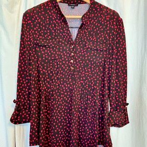 Cocomo Red and Black 3/4 Sleeve Blouse with Mandarin Collar